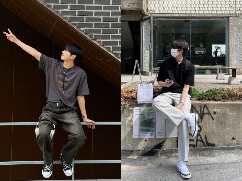 Phối giày Converse cổ thấp nam với quần dài