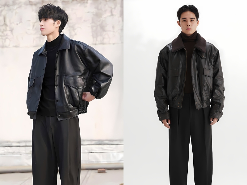 cách phối đồ với áo da nam kết hợp Áo len