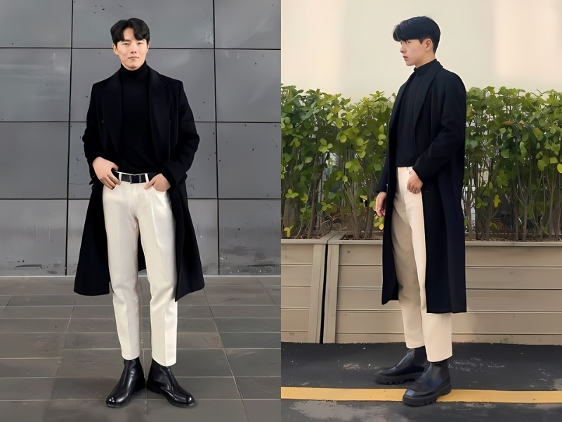 phối đồ với giày boot nam cùng giày chelsea boot và quần kaki