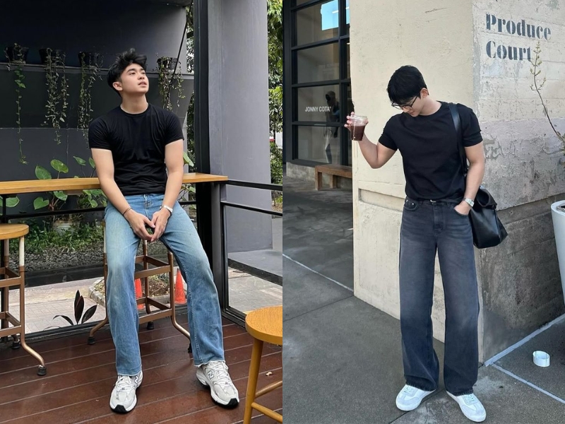 Phối quần jean ống suông nam với áo thun 