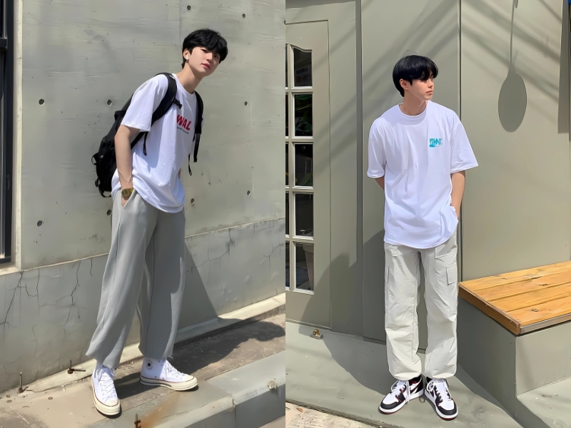 phối đồ với áo thun nam màu trắng