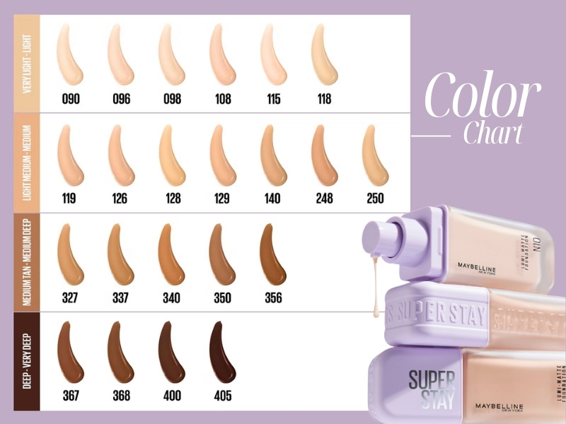 Bảng màu kem nền Maybelline Superstay Lumi Matte
