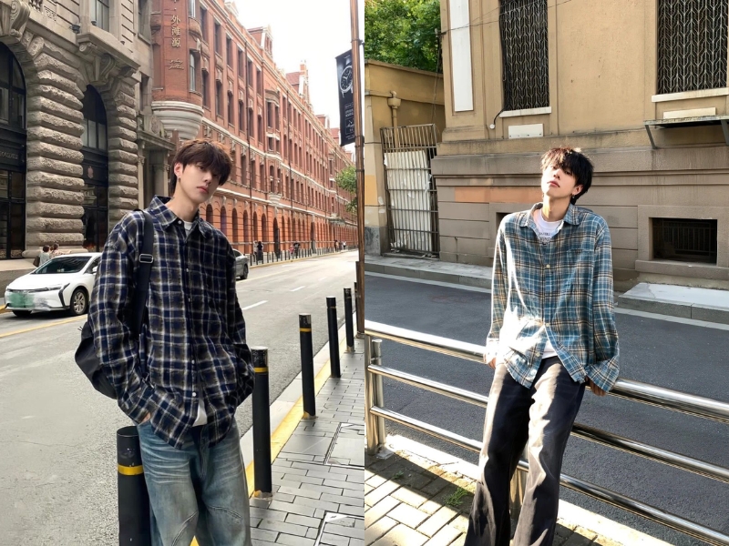 phối đồ với áo sơ mi kẻ sọc nam kết hợp cùng quần jean