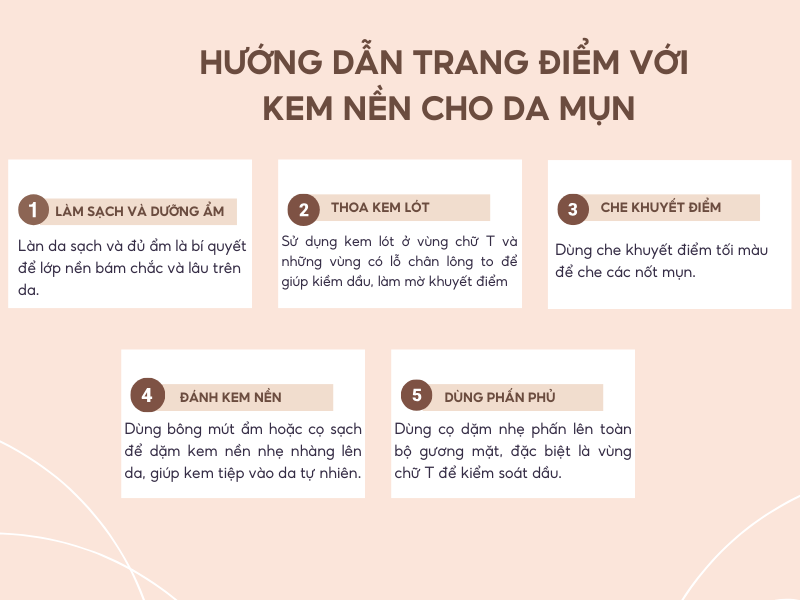 5 bước trang điểm đơn giản với kem nền cho da mụn