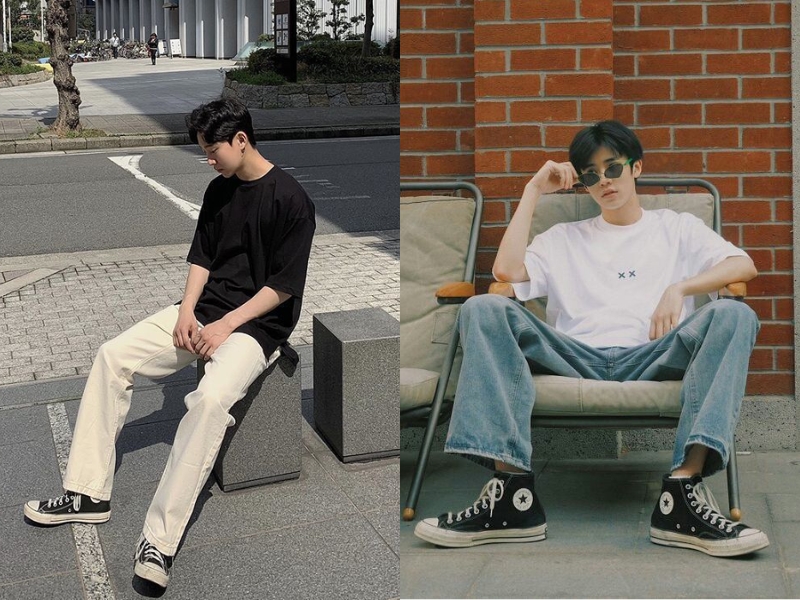 Áo thun nam mix giày converse 