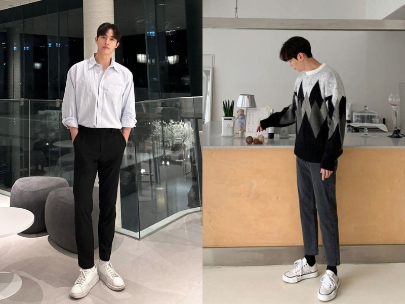 phối quần âu với giày sneaker