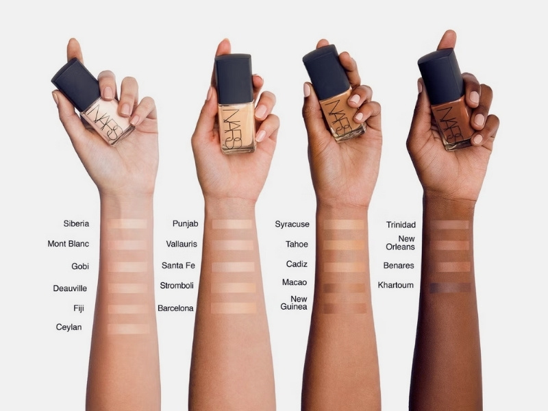 Bảng tone màu kem nền Nars Sheer Glow Foundation