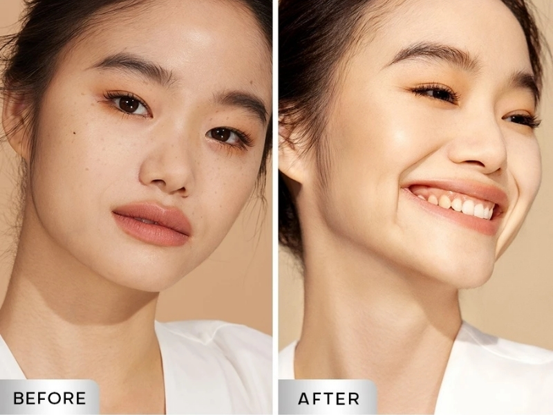 Kem nền Mistine Cover All Foundation trước và sau sử dụng