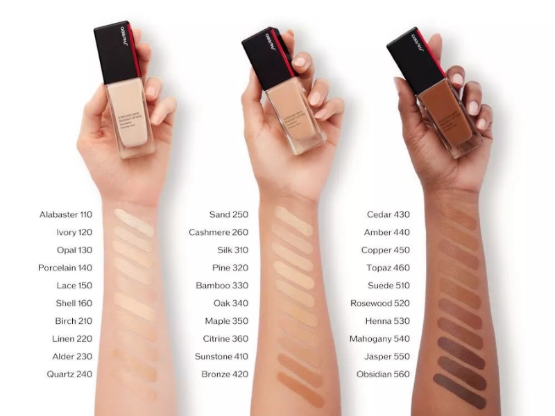 Bảng màu của Shiseido Synchro Skin Radiant Lifting Foundation
