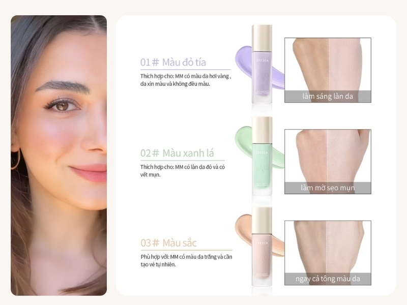 Bảng màu của kem lót Zeesea chống nắng