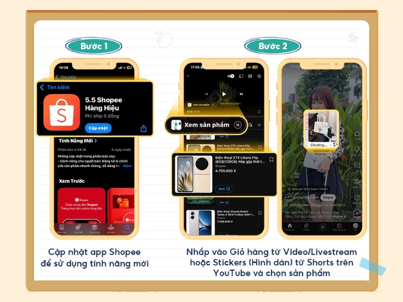 Cách cập nhật app Shopee trước khi dùng Youtube Shopping