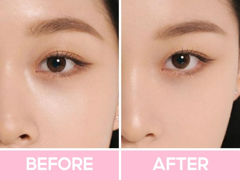 Trước và sau khi dùng phấn phủ Kirsh Blending