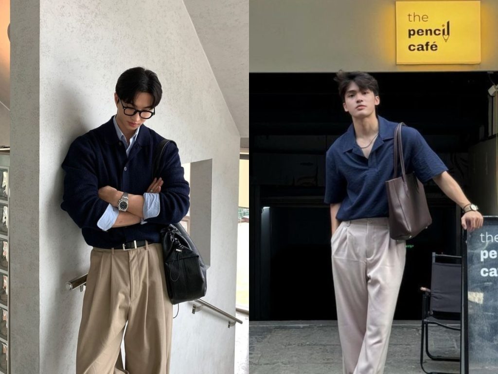 Phối đồ xanh navy với màu be cho nam