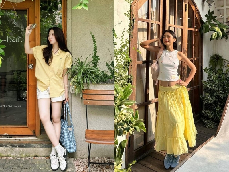 phối đồ màu vàng và trắng