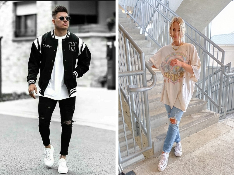outfit oversize áo thun oversize với skinny jeans khoác áo bomber