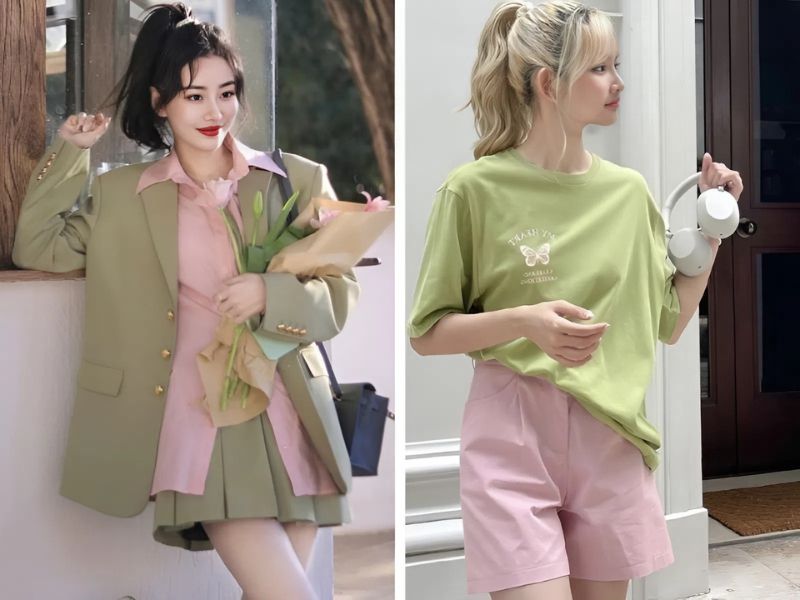 Phối xanh lá và hồng