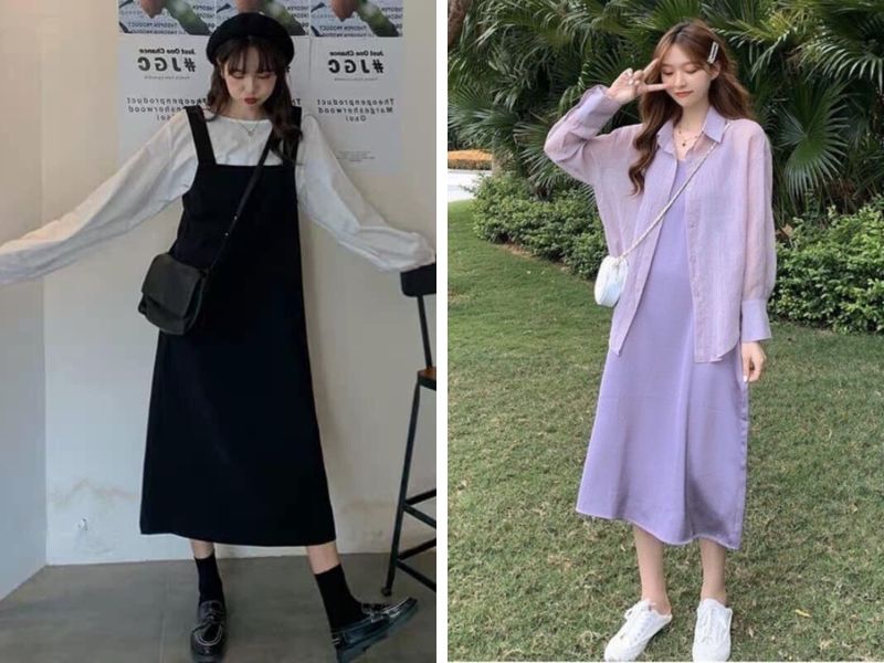 váy suông và phụ kiện túi xách outfit freesize