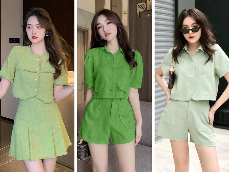 Phối set xanh lá vớ quần đùi và áo sơ mi