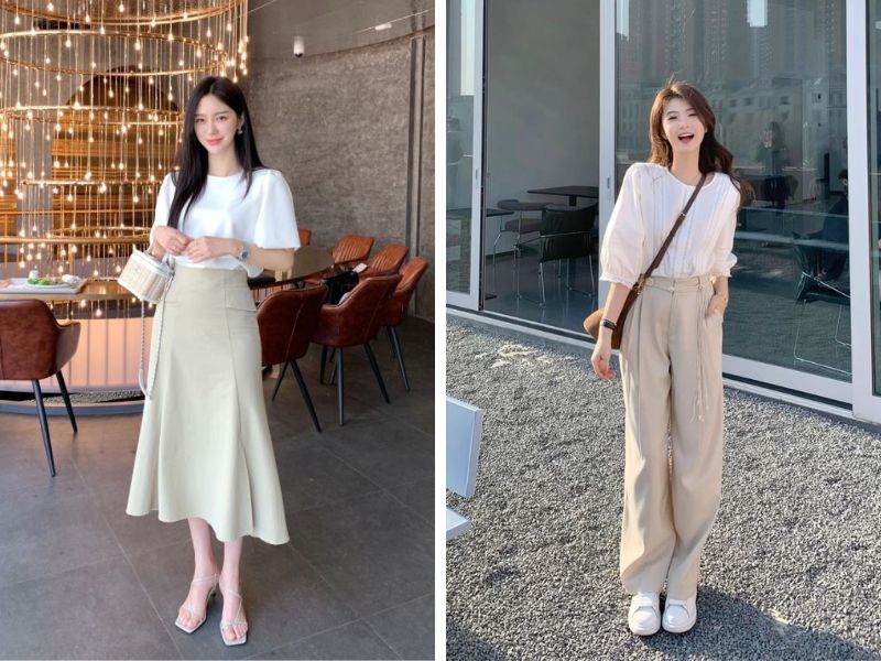 Phối màu kem và màu trắng 