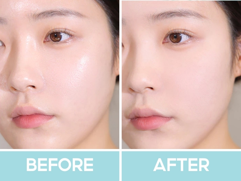 Trước và sau khi dùng phấn phủ Espoir Fresh Setting