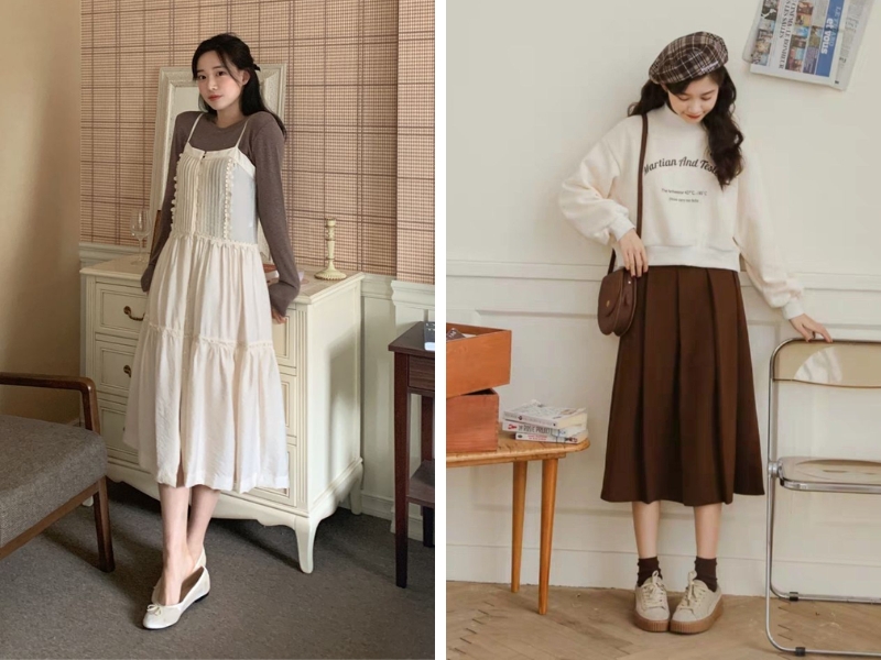 Phối đồ với màu kem và màu nâu 