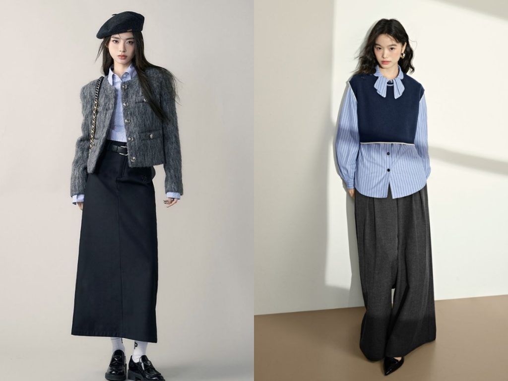 Phối đồ màu xanh navy kết hợp màu xám