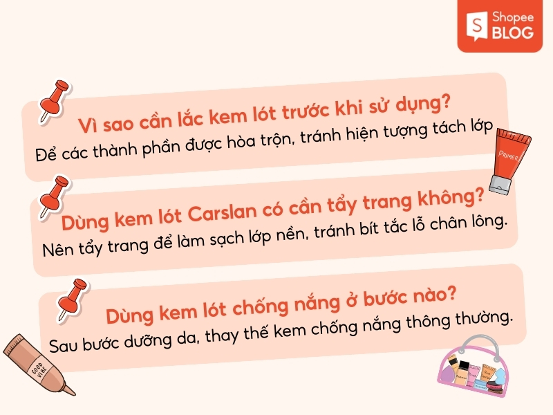 Câu hỏi về  kem lót Carslan