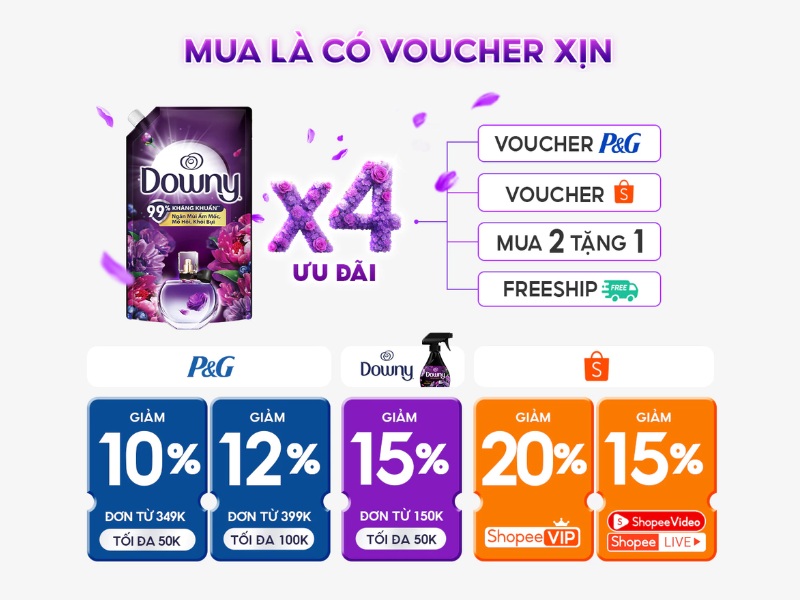 Deal sale Shopee nước xả vải Downy hương nước hoa