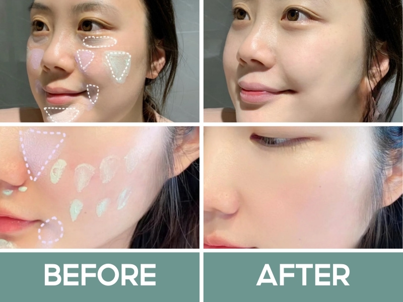 Trước và sau khi dùng kem lót kiềm dầu Zeesea