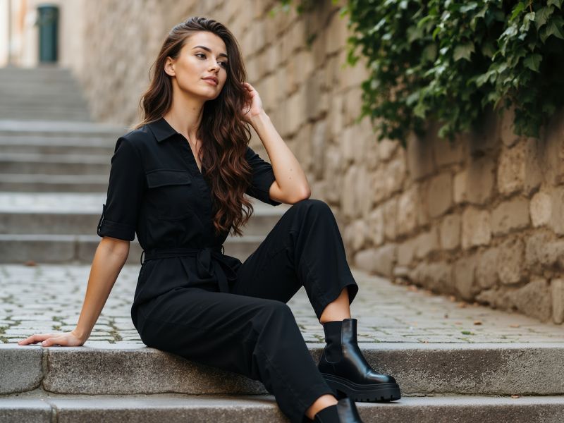 thời trang jumpsuit màu đen nữ