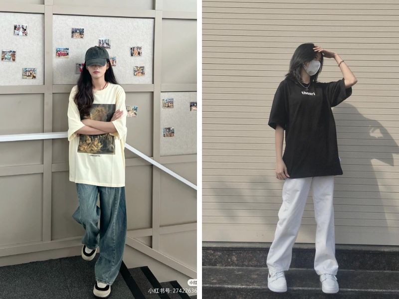 outfit freesize áo thun quần jean