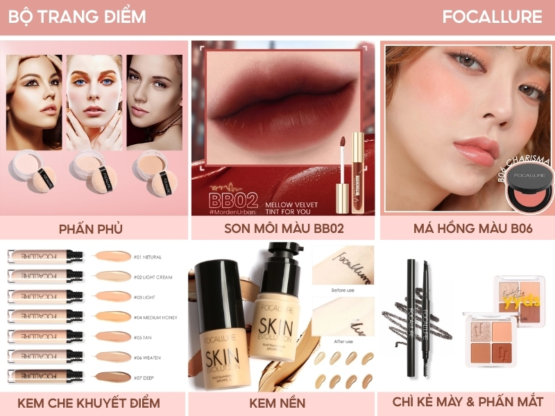 Bảng màu kem nền, phấn phủ của bộ trang điểm cơ bản của Focallure