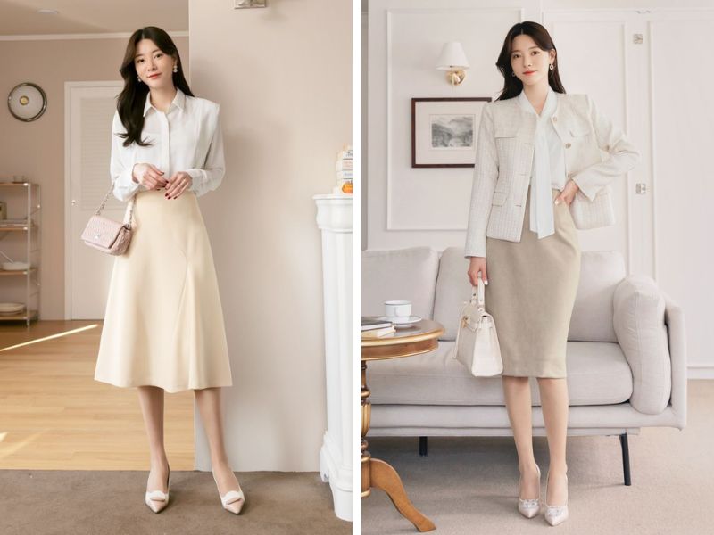 Phối đồ công sở với màu trắng và kem 