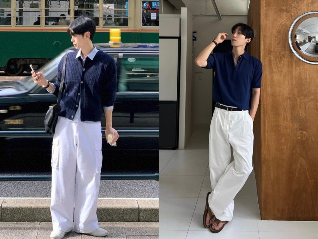 Xanh navy phối với màu trắng cho nam