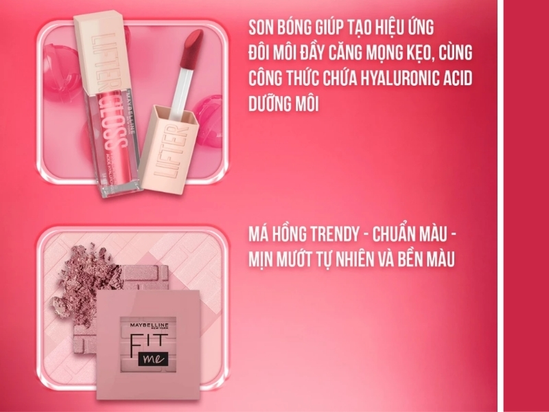  Son Bóng Lifter Gloss Maybelline + Phấn Má Fit Me Blush Maybelline