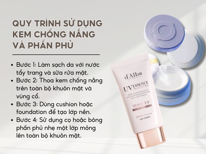 Quy trình sử dụng kem chống nắng và phấn phủ khi trang điểm 