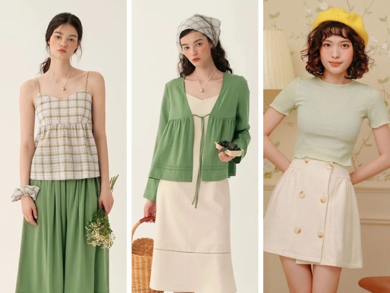 Phối xanh lá với màu kem nhạt 