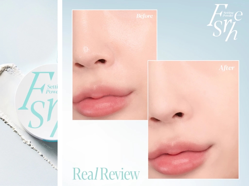 Phấn phủ Espoir Fresh Setting Powder trước và sau khi sử dụng