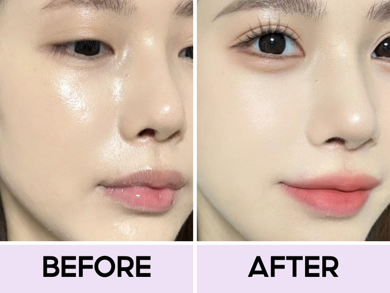 Trước và sau khi dùng phấn phủ bột Colorkey