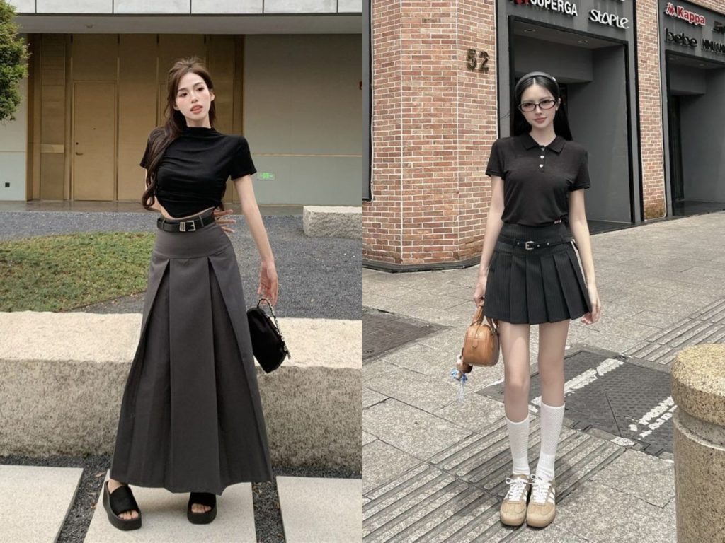 Outfit màu ghi kết hợp màu đen