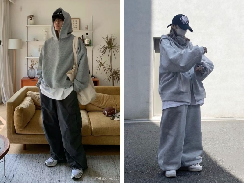 outfit oversize áo hoodie quần jogger