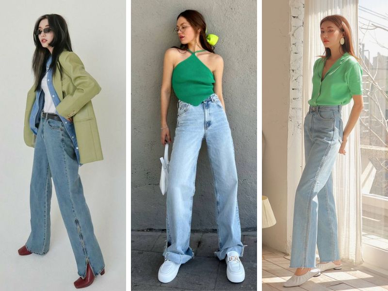 Phối xanh lá và jean nhạt