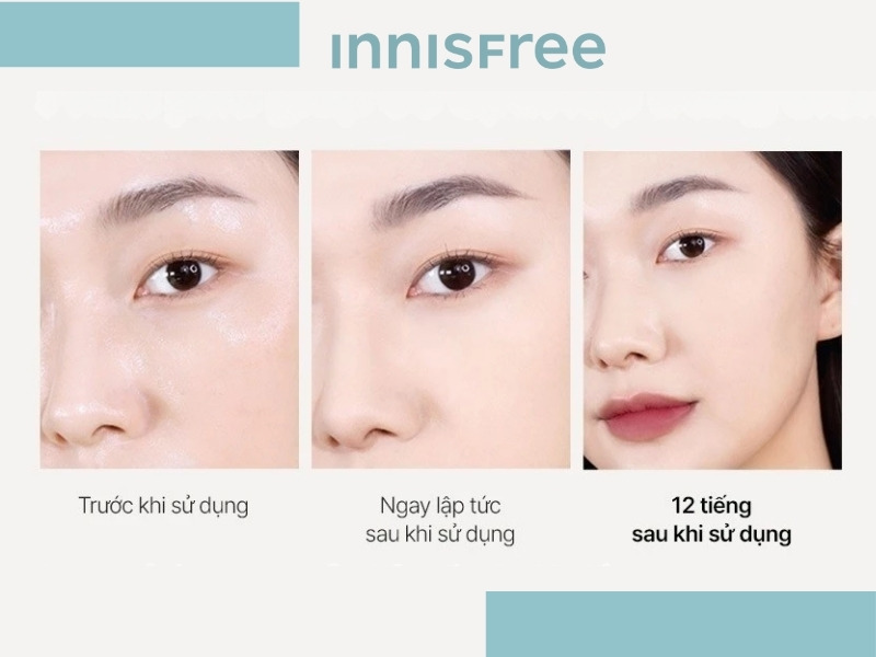 Trước và sau khi dùng phấn phủ INNISFREE No Sebum