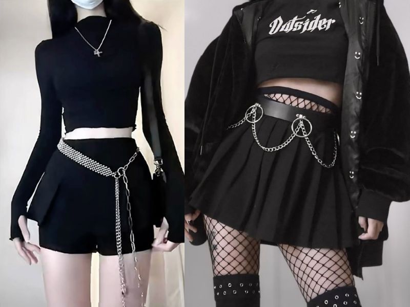 Outfit all-black với phụ kiện kim loại