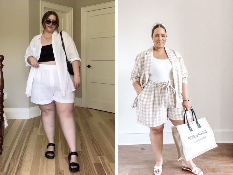 outfit áo sơ mi oversize khoác ngoài áo ba lỗ và quần short giày sandal nữ
