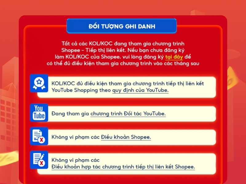 Điều kiện tham gia chương trình Shopee x Youtube Shopping