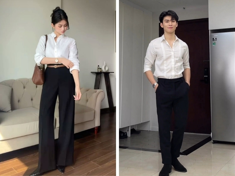 trang phục phong cách classic là gì sơ mi trắng quần tây đen