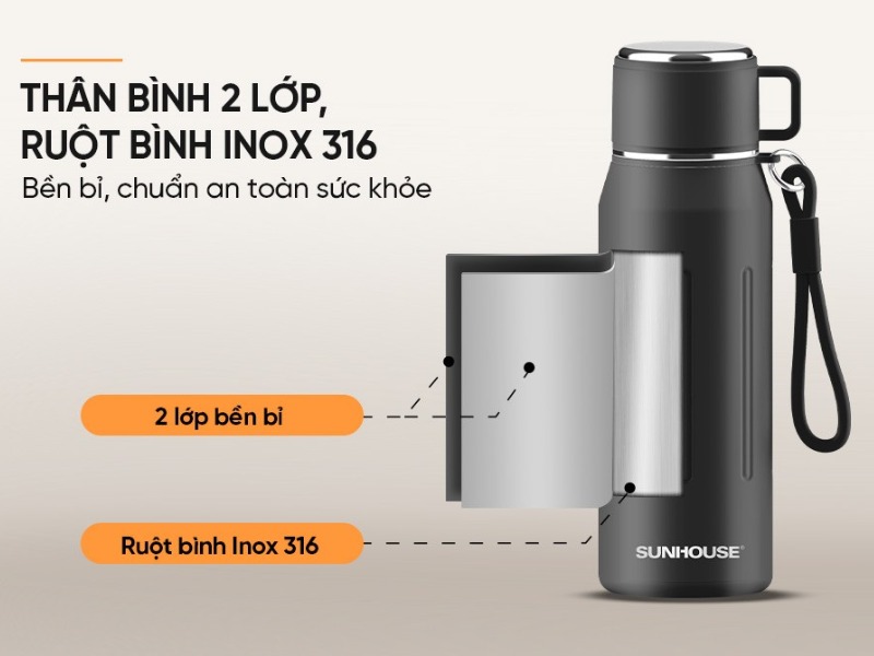 Bình giữ nhiệt Dual Sip 750ml Sunhouse