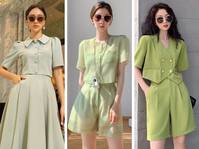 Phối set xanh lá các tone khác nhau
