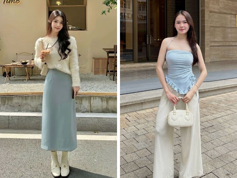 Phối màu kem với màu xanh dương 